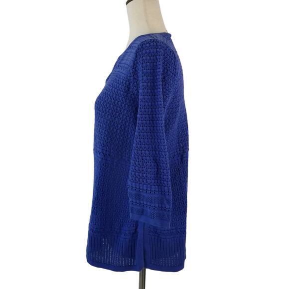 Talbots Bright Blue Crochet Knit Top Shirt Blouse Size Medium Petite - Picture 2 of 4